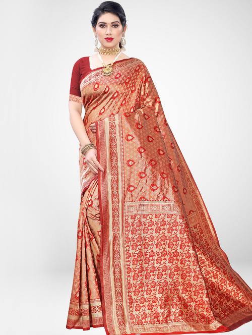 floral banarasi saree with blouse - 17342280 - Very Small Image - 1