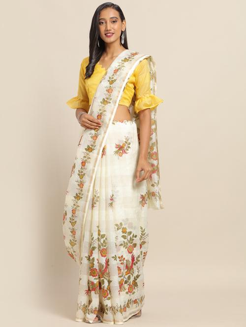 floral printed saree with blouse - 17342315 - Very Small Image - 1
