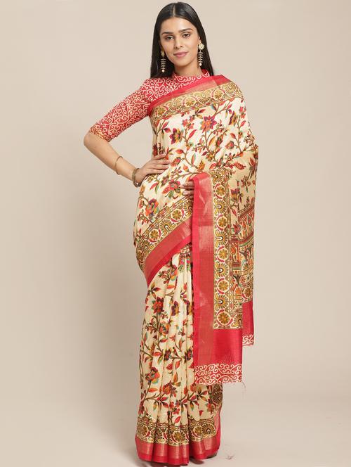 floral printed saree with blouse - 17342320 - Very Small Image - 1
