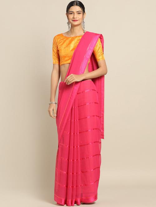 georgette striped saree with blouse - 17342329 - Very Small Image - 1