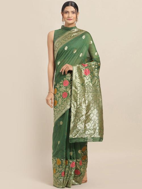 floral banarasi saree with blouse - 17342330 - Very Small Image - 1