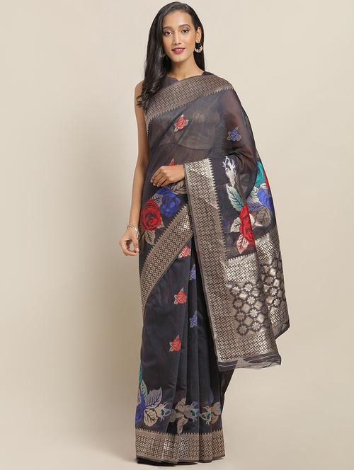 floral banarasi saree with blouse - 17342333 - Very Small Image - 1