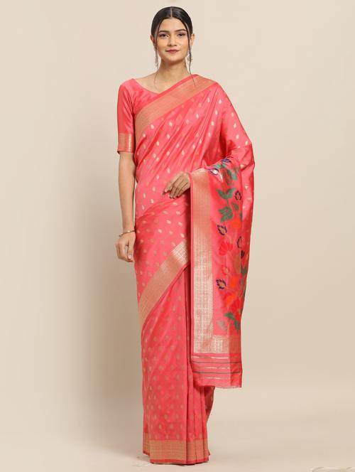 ethnic motifs banarasi saree with blouse - 17342344 - Very Small Image - 1