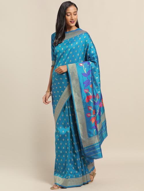 ethnic motifs banarasi saree with blouse - 17342346 - Very Small Image - 1