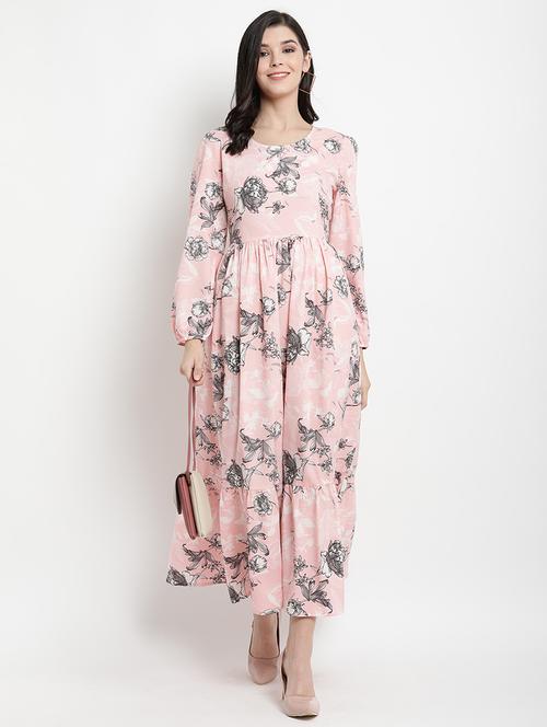 round neck gathered flared dress - 17342891 - Very Small Image - 1