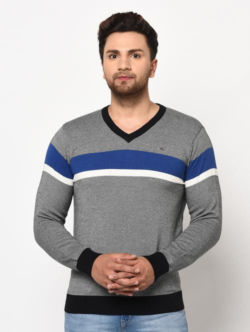 grey color block pullover - 17342932 - Very Small Image - 1