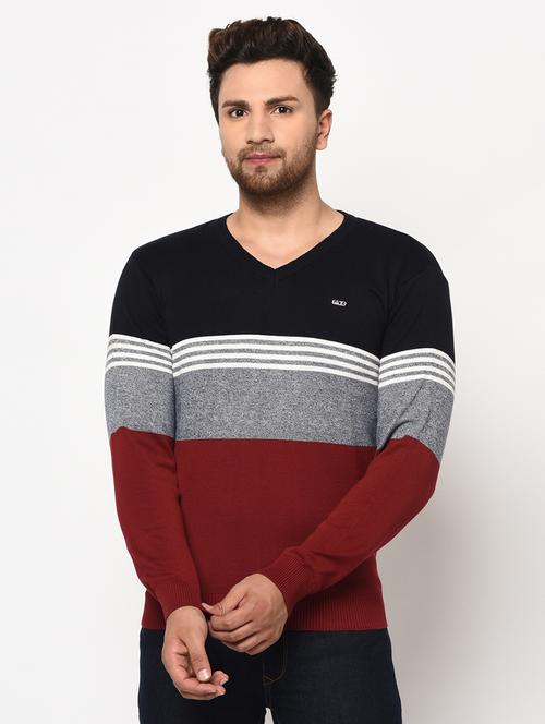 maroon color block pullover - 17342945 - Very Small Image - 1