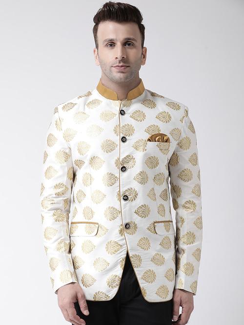 white printed bandhgala casual blazer - 17343722 - Very Small Image - 1