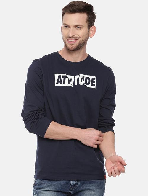 navy blue chest print t-shirt - 17344786 - Very Small Image - 1
