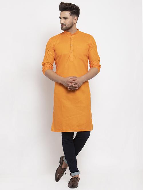orange solid long kurta - 17344879 - Very Small Image - 1