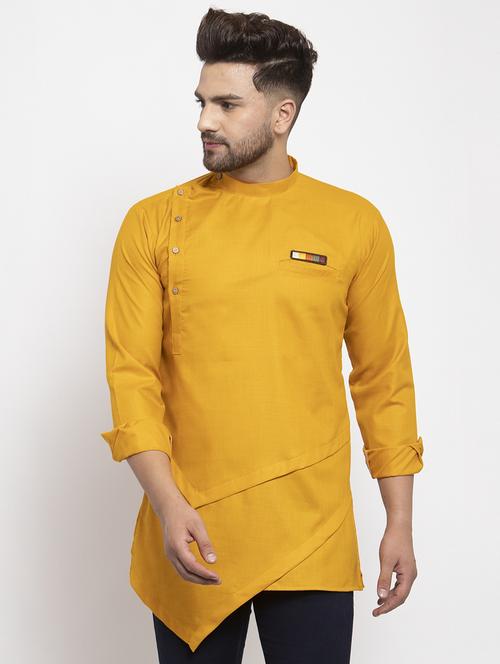 mustard solid asymmetric kurta - 17345564 - Very Small Image - 1