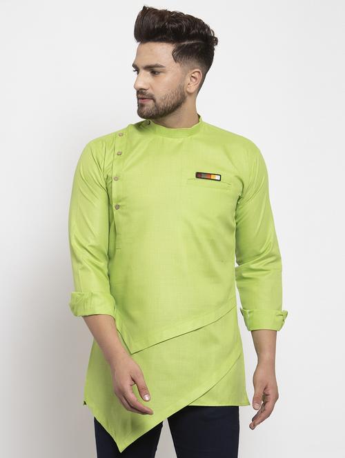 green solid asymmetric kurta - 17345566 - Very Small Image - 1