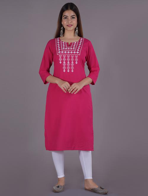 yoke embroidered solid straight kurta - 17345587 - Very Small Image - 1