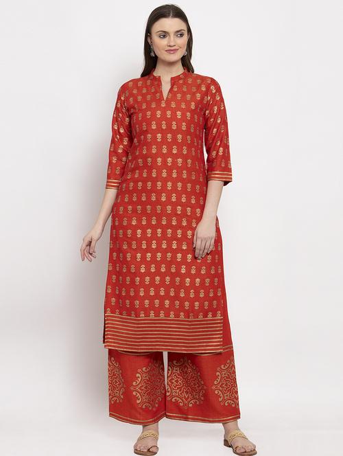 gold print kurta palazzo set - 17345771 - Very Small Image - 1