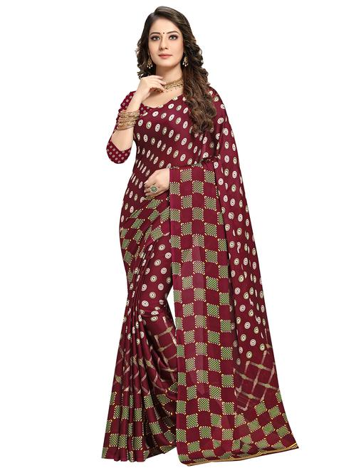 maroon crepe printed saree with blouse - 17348550 - Very Small Image - 1