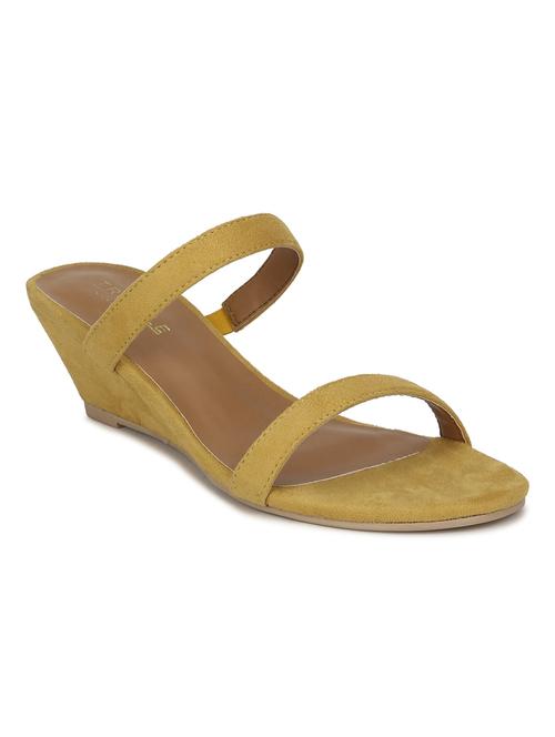 mustard yellow suede mules with slim straps - 17349002 - Very Small Image - 1