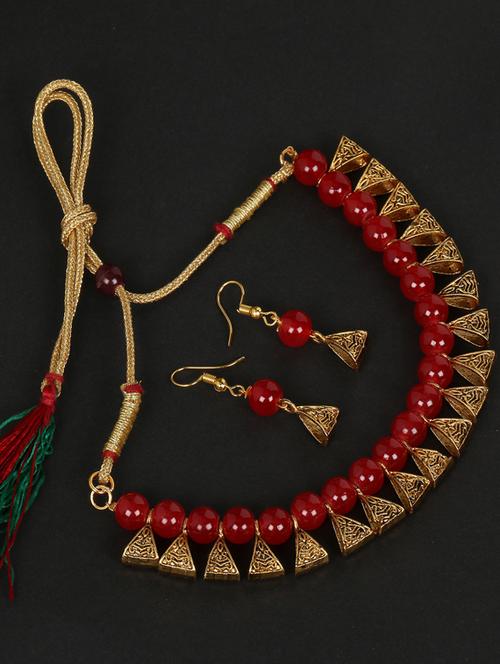 red gold plated necklaces and earring - 17349413 - Very Small Image - 1