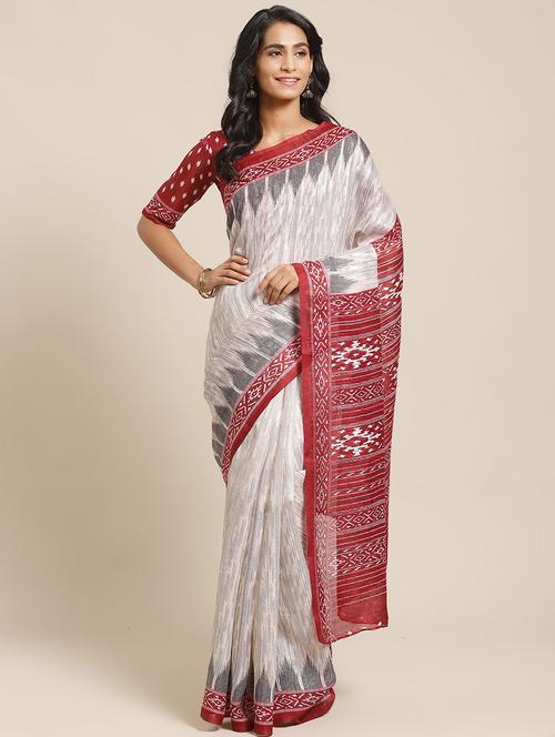 ikat printed saree with blouse - 17349593 - Very Small Image - 1