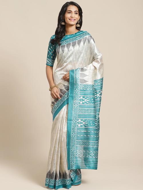 ikat printed saree with blouse - 17349594 - Very Small Image - 1
