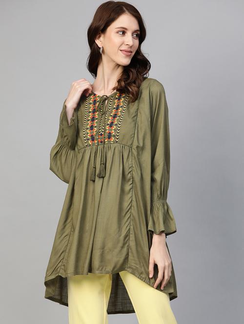 yoke embroidered a-line kurta - 17349744 - Very Small Image - 1