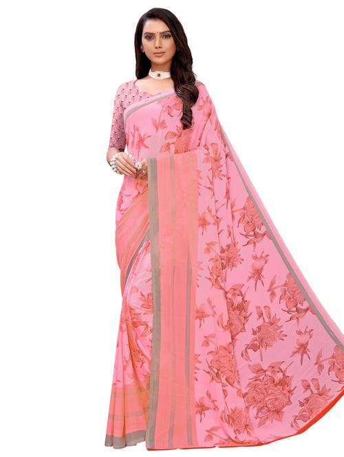 floral printed saree with blouse - 17349937 - Very Small Image - 1