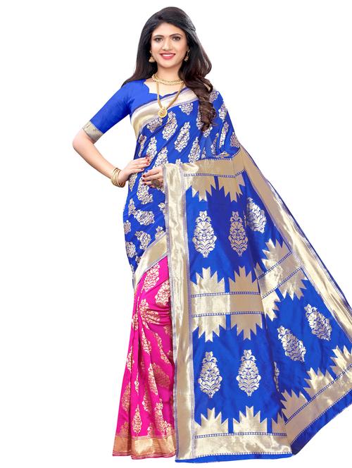half & half banarasi saree with blouse - 17349947 - Very Small Image - 1