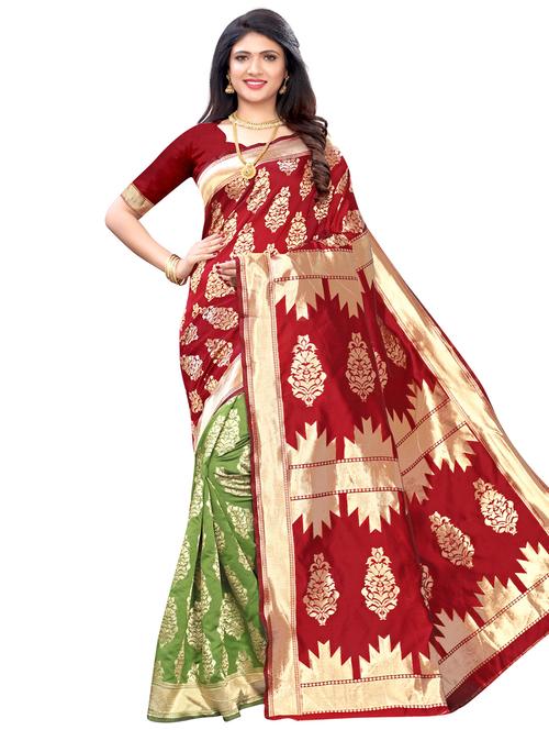 maroon silk blend banarasi saree - 17349948 - Very Small Image - 1