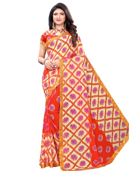 checkered printed saree with blouse - 17349977 - Very Small Image - 1