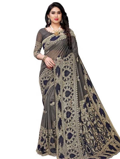 ethnic motifs jacquard work woven saree with blouse - 17350007 - Very Small Image - 1