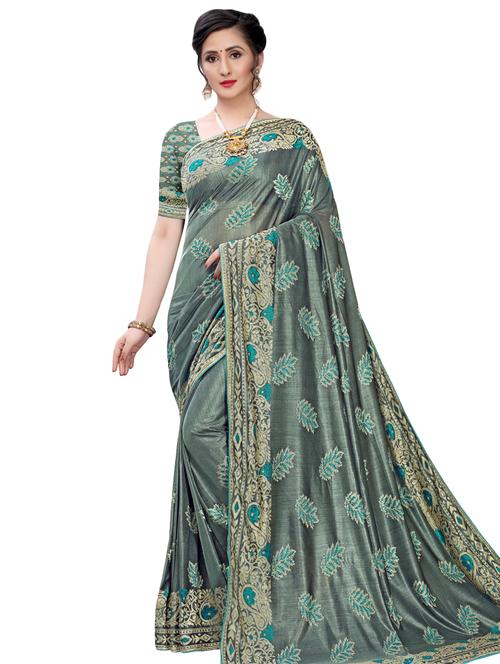 embroidered woven saree with blouse - 17350011 - Very Small Image - 1