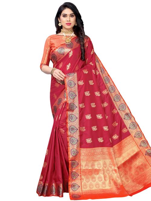 floral banarasi saree with blouse - 17350016 - Very Small Image - 1