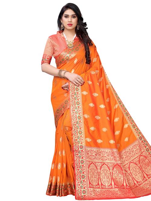 floral banarasi saree with blouse - 17350020 - Very Small Image - 1