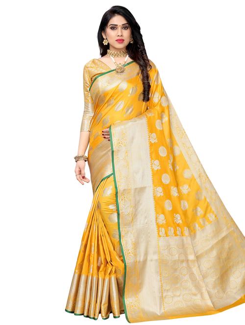 floral banarasi saree with blouse - 17350022 - Very Small Image - 1