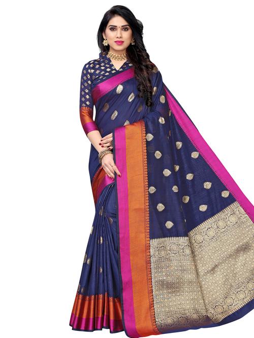 ethnic motif banarasi saree with blouse - 17350031 - Very Small Image - 1