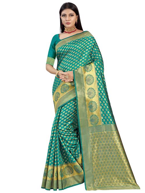 self design banarasi saree with blouse - 17350053 - Very Small Image - 1