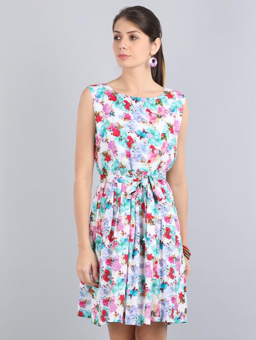 tie front floral fit & flare dress - 17350299 - Very Small Image - 1