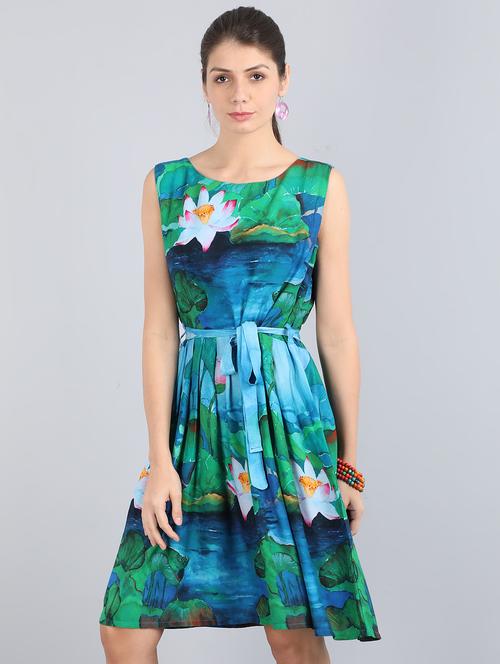 tie front floral fit & flare dress - 17350302 - Very Small Image - 1