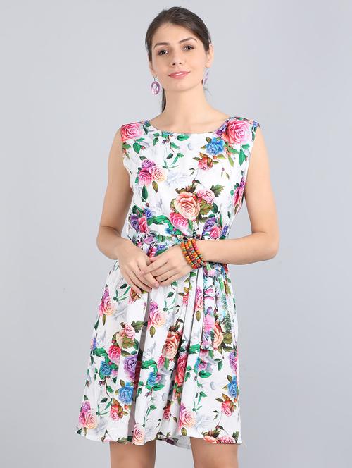 tie front floral fit & flare dress - 17350306 - Very Small Image - 1