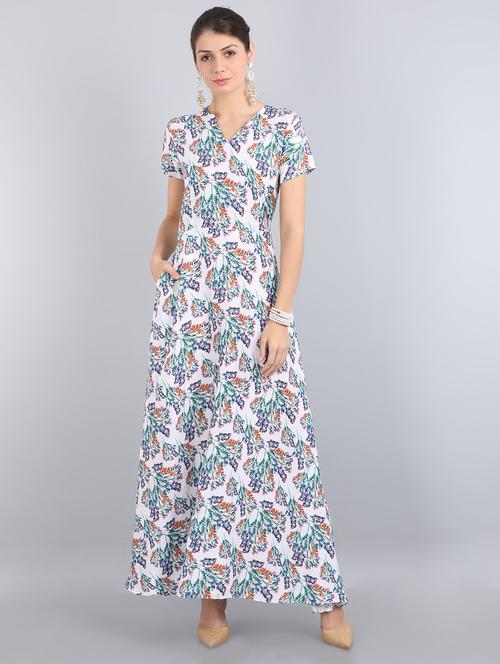 v-neck floral fit & flare dress - 17350309 - Very Small Image - 1