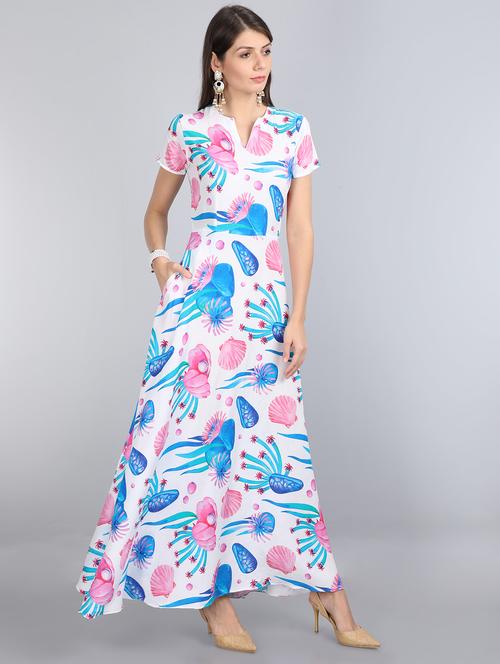 v-neck printed fit & flare dress - 17350310 - Very Small Image - 1