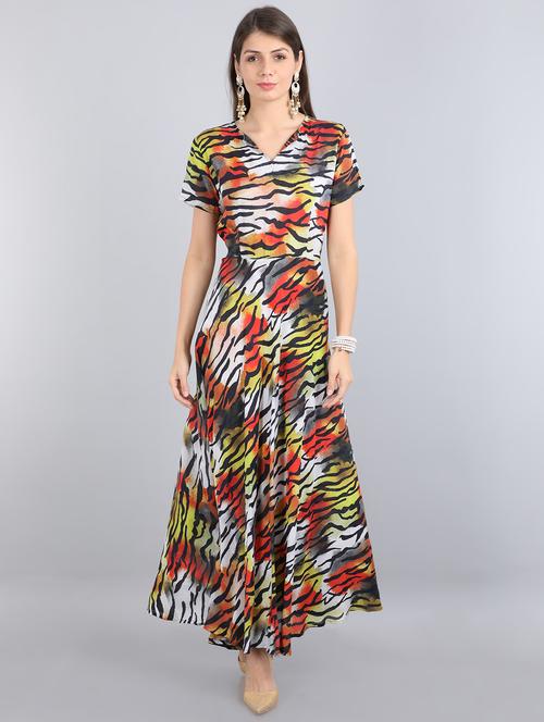 v-neck printed fit & flare dress - 17350312 - Very Small Image - 1