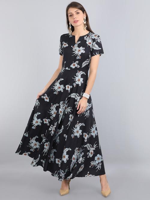 v-neck floral fit & flare dress - 17350313 - Very Small Image - 1