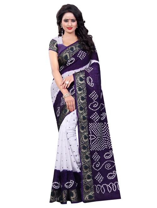 women's bandhani white colored saree with blouse - 17350564 - Very Small Image - 1