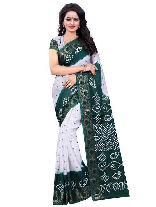 women's bandhani white colored saree with blouse - 17350566 - Very Small Image - 1