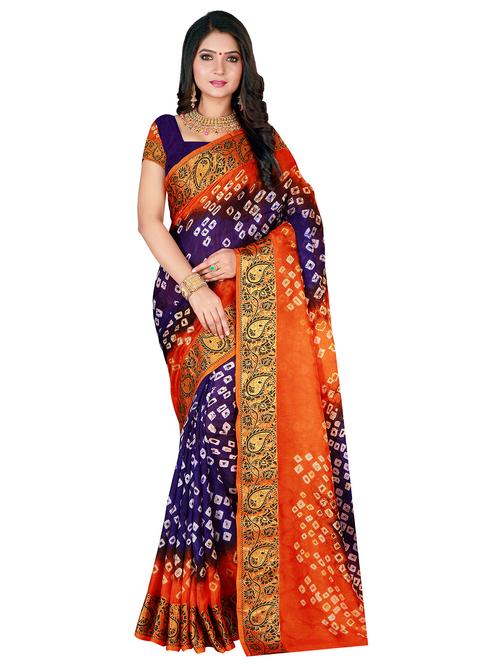 printed bandhani saree with blouse - 17350590 - Very Small Image - 1