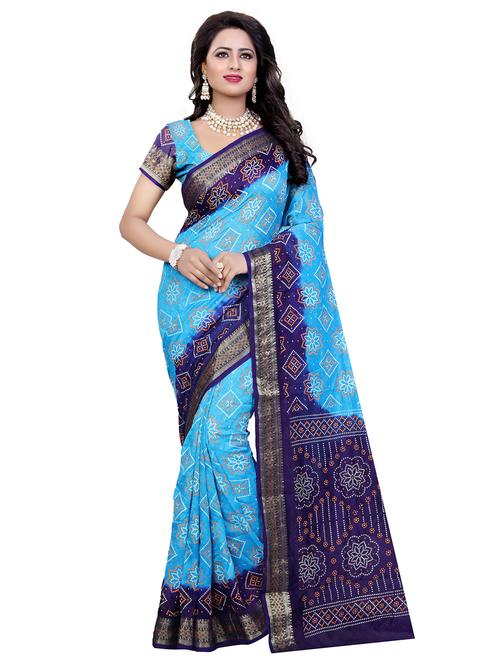 women's bandhani blue colored saree with blouse - 17350594 - Very Small Image - 1