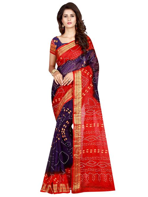 women's bandhani purple colored saree with blouse - 17350638 - Very Small Image - 1