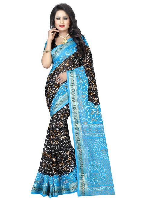 women's bandhani black colored saree with blouse - 17350649 - Very Small Image - 1