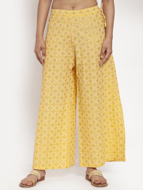 yellow cotton flared palazzo - 17351028 - Very Small Image - 1