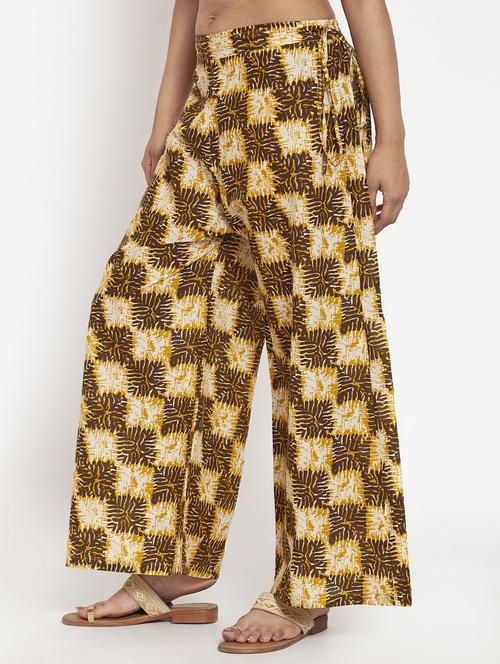yellow cotton flared palazzo - 17351030 - Very Small Image - 1